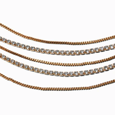Gold-tone Delicate Box & Cup Chain Multi-Strand Necklace