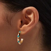 Turquoise Inset Gold-tone Hoop Earrings
