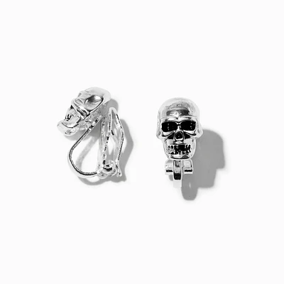 Silver-tone Skull Clip-On Stud Earrings