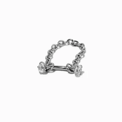 Silver-tone Stainless Steel Crystal Chain Septum Nose Stud