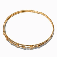 Gold-tone Crystal Star Collar Rigid Choker Necklace