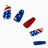Glitter American Flag Squareletto Press On Faux Nail Set - 24 Pack