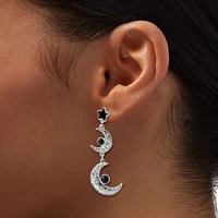 Silver-tone Double Moon 2" Drop Earrings