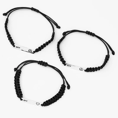 Silver Best Friends Icons Adjustable Cord Bracelets - 3 Pack