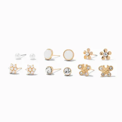 Gold Butterfly & Daisy Stud Earrings - 6 Pack