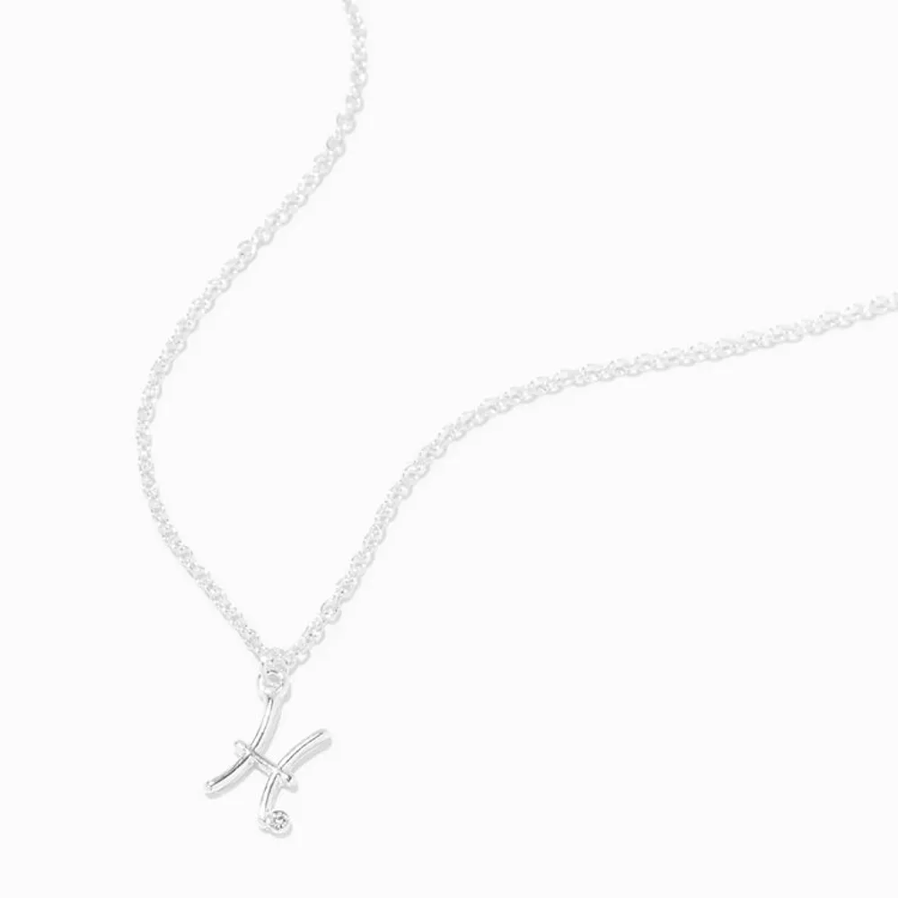 Silver Crystal Zodiac Symbol Pendant Necklace - Pisces