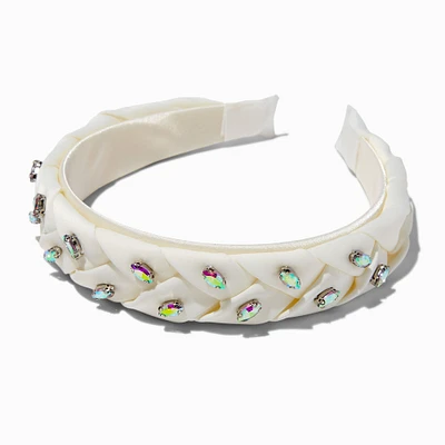 Iridescent Gemstone White Braided Headband