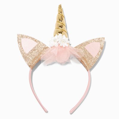 Claire's Club Gold Glitter Pink Unicorn Ears Headband