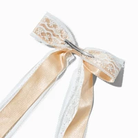 Tan Lace Satin Hair Bow Clip