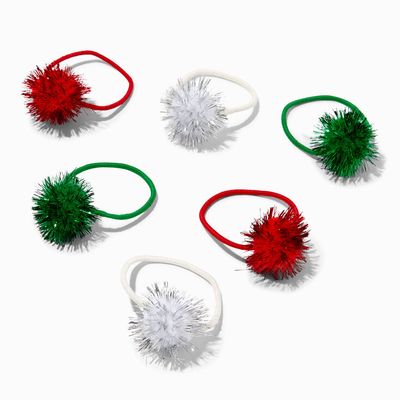 Christmas Pom Pom Hair Ties - 6 Pack