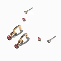Gold-tone Pink Stone Earring Stackables Set - 3 Pack