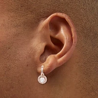 Rose Gold-tone Cubic Zirconia Halo Drop Earrings