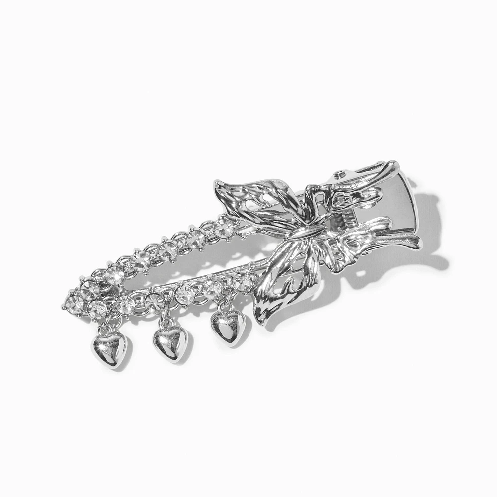 Silver-tone Butterfly Heart Hair Clip