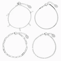 Silver Cubic Zirconia Woven Chain Bracelets - 4 Pack