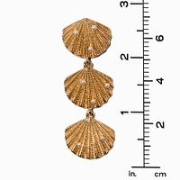 Gold-tone Pearl Embellished Seashell 2.5" Linear Drop Earrings
