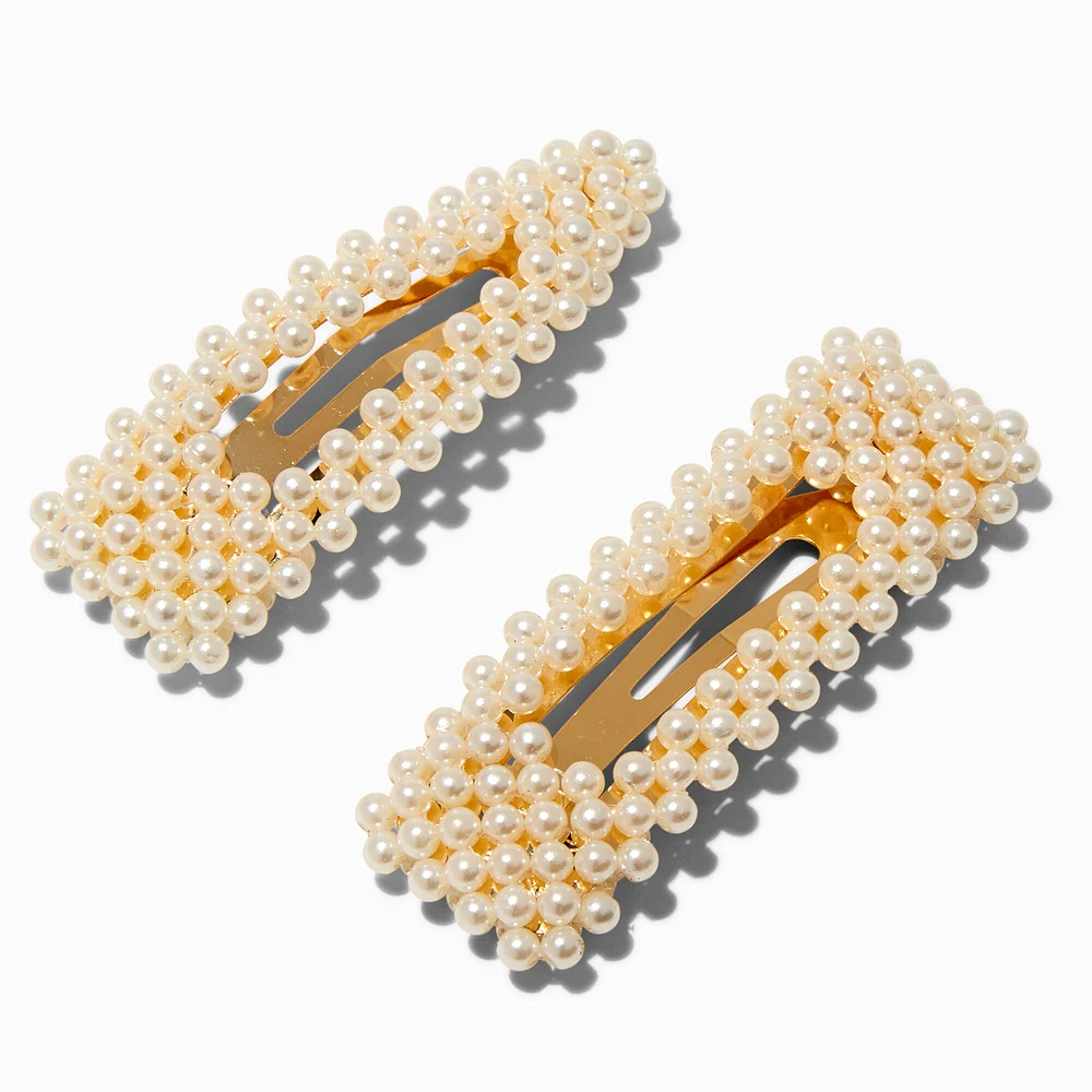 Gold-tone Pearl Snap Hair Clips - 2 Pack