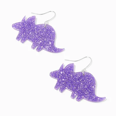Purple Glitter Dinosaur Drop Earrings