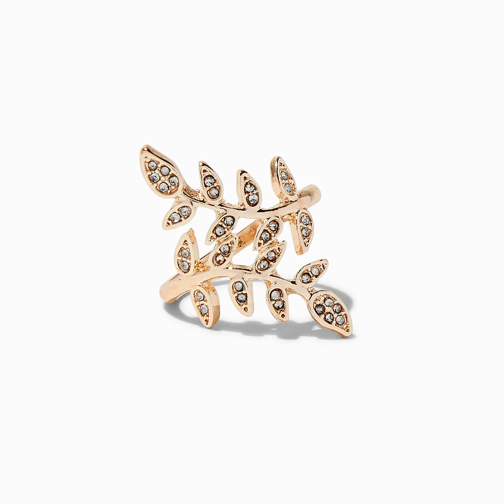 Rose Gold-tone Embellished Leaf Ring