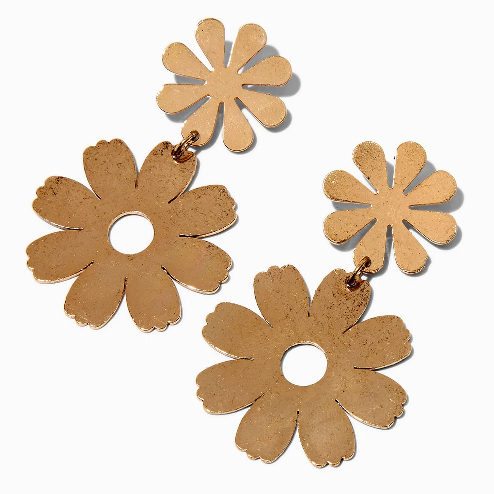 Rose Gold-tone Weathered Daisy 2.5" Drop Earrings