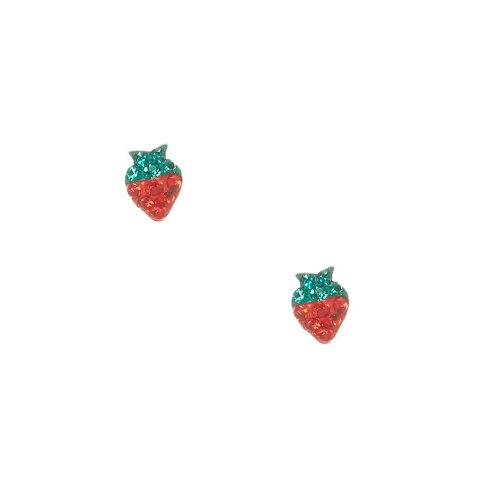 Sterling Silver Crystal Strawberry Stud Earrings