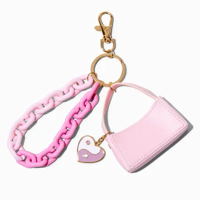 Yin Yang Charm Pink Mini Purse Keychain