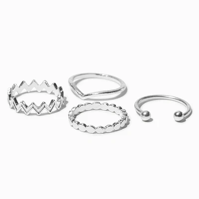 Silver-tone Zig Zag Midi Rings - 4 Pack