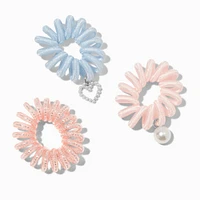 Pink & Blue Shimmer Charm Spiral Hair Ties - 3 Pack