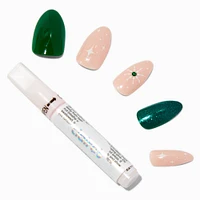 Stars & Green Bling Stiletto Vegan Faux Nail Set - 24 Pack