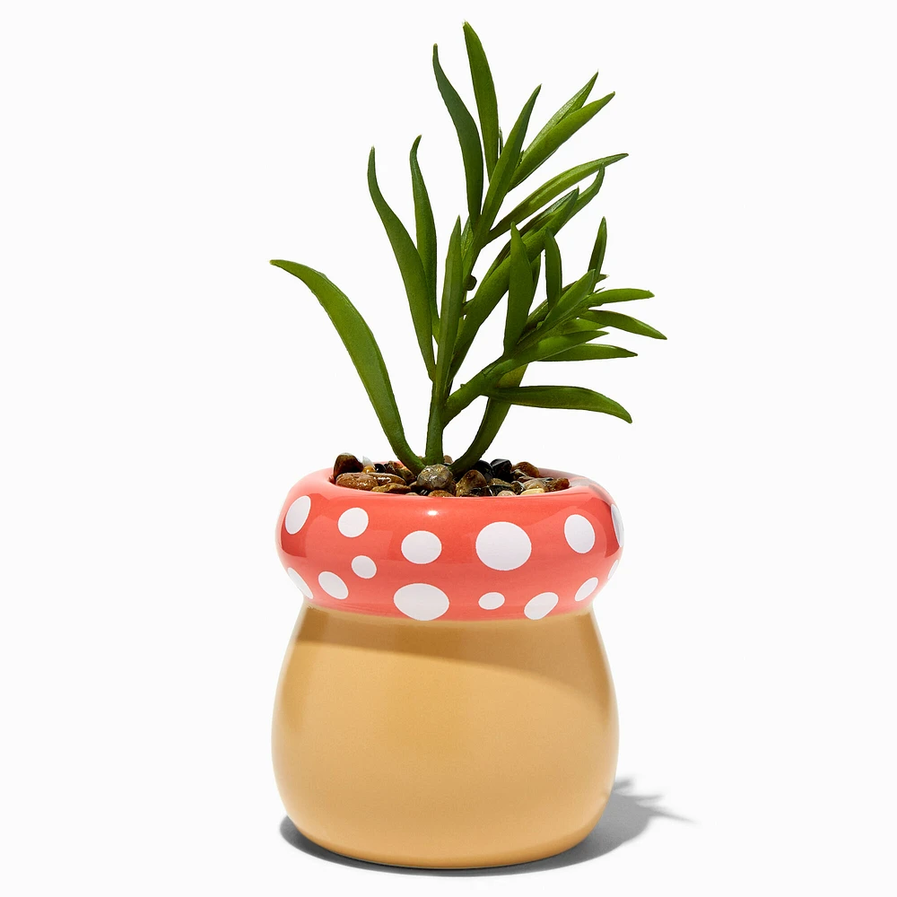 Mushroom Planter With Faux Succulent
