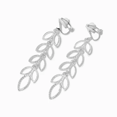 Silver-tone Bubble Leaf 2" Clip-On Drop Earrings