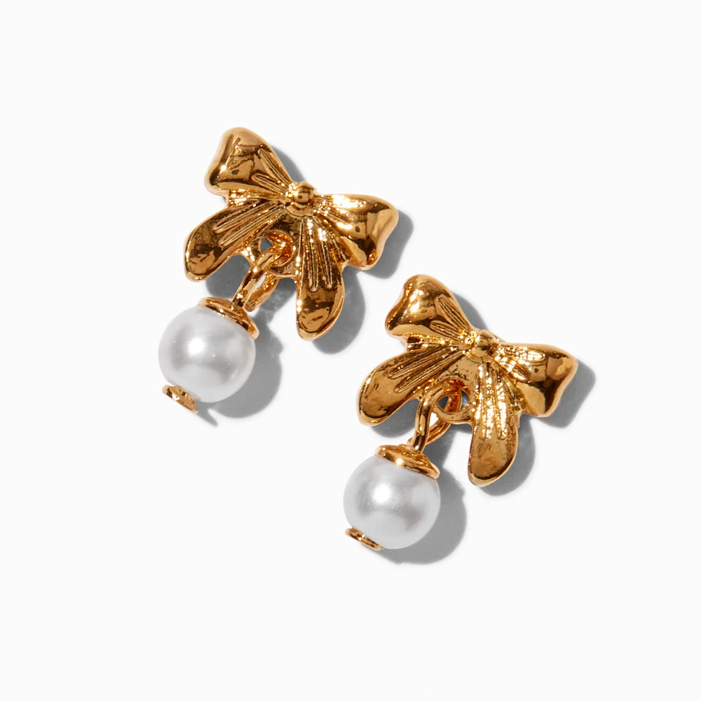 C LUXE by Claire's 18k Gold Plated Bow Pearl Drop Earrings