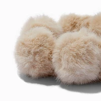 Tan Furry Pom Pom Hair Scrunchie