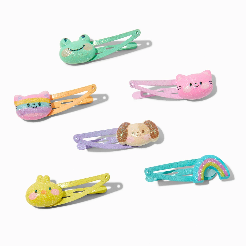 Claire's Club Pastel Glitter Critter Snap Hair Clips - 6 Pack