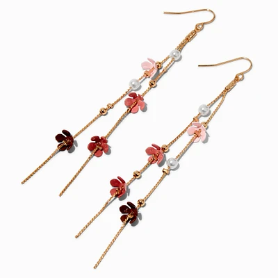 Flower Petal & Pearl Linear Drop Earrings