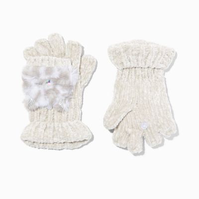 Claire's Club Snow Leopard Gray Gloves