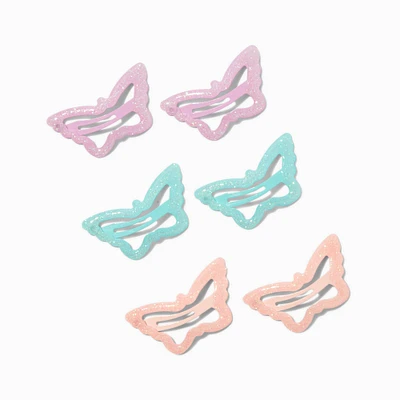 Claire's Club Glitter Pastel Butterfly Shape Snap Hair Clips - 6 Pack