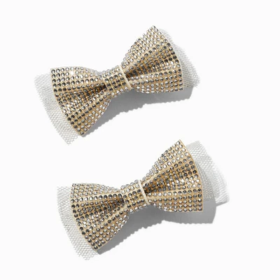 Claire's Gold Rhinestone Hair Bow Clips - 2 Pack