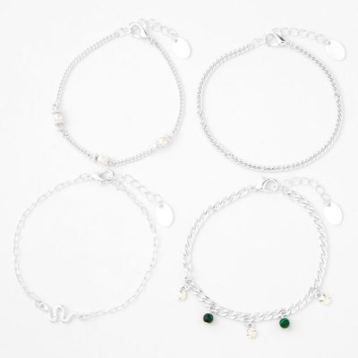Silver Chain Bracelets - 4 Pack