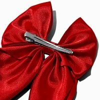 Red Satin Holiday Hair Bow Clip