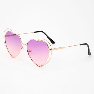 Gold Double Heart Sunglasses - Purple