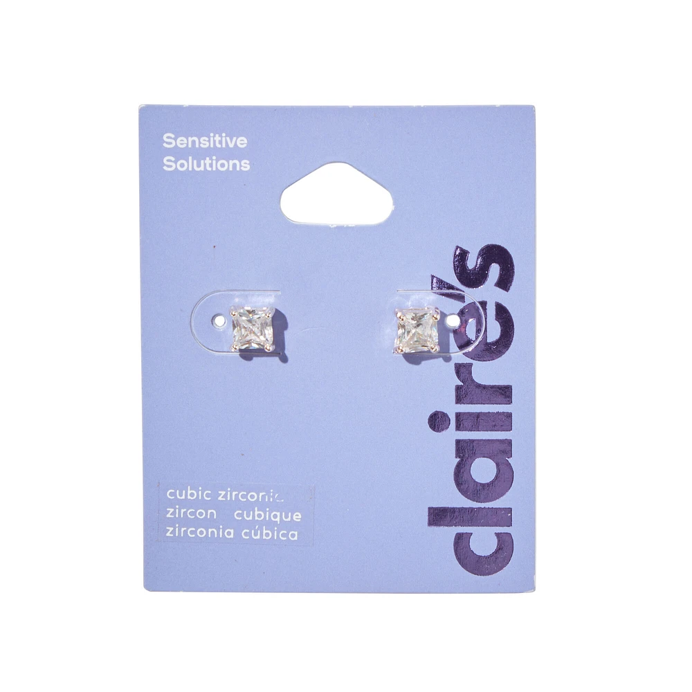 Silver-tone Cubic Zirconia 5mm Square Stud Earrings