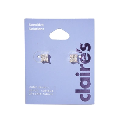 Silver Cubic Zirconia 5MM Square Stud Earrings