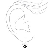 Silver 0.5'' Paw Print Drop Earrings