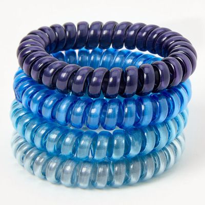 Mixed Blue Reflective Spiral Hair Ties - 4 Pack