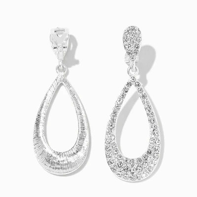 Silver-tone Cutout Pavé Teardrop 1.5" Drop Earrings