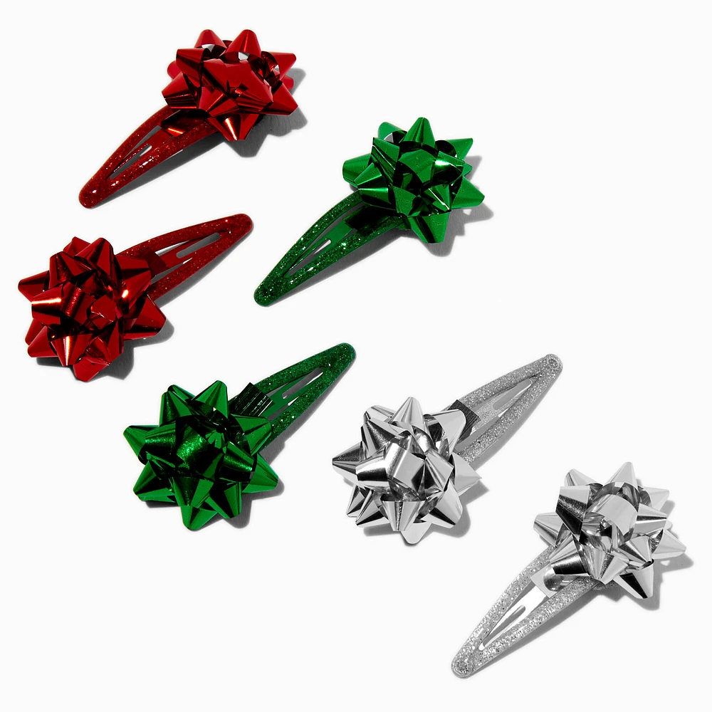 Christmas Gift Bows Snap Hair Clips - 6 Pack