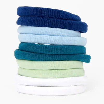 Blue, Green, & White Ocean Rolled Hair Ties - 10 Pack