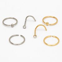 Mixed Metal Titanium 20G Crystal Ball Stud & Hoop Nose Rings - 6 Pack