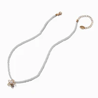 Gold-tone Wire Flower Faux Pearl Pendant Necklace