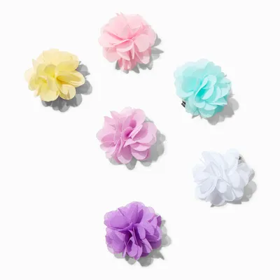 Claire's Club Pastel Chiffon Flower Hair Clips - 6 Pack